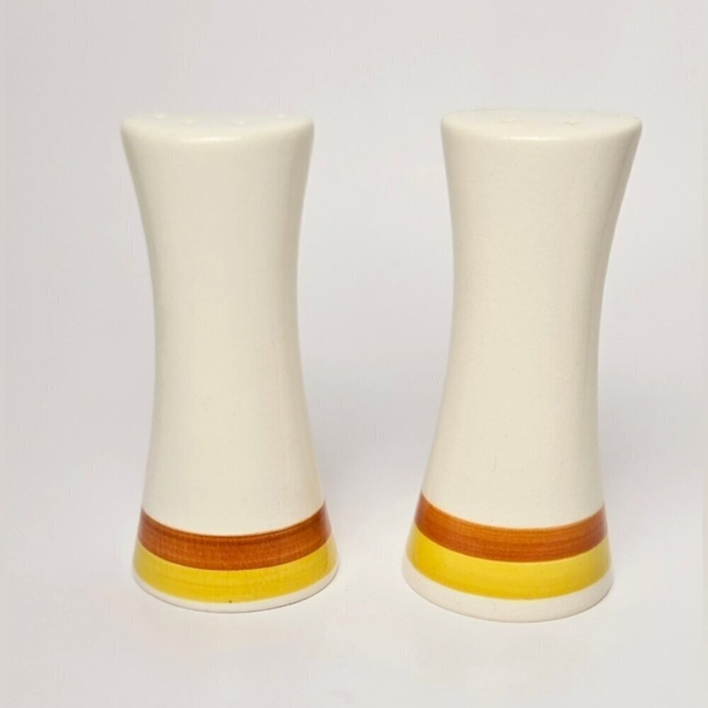 Vintage Japan Salt and Pepper Shakers Cream Orange Yellow Mid Century